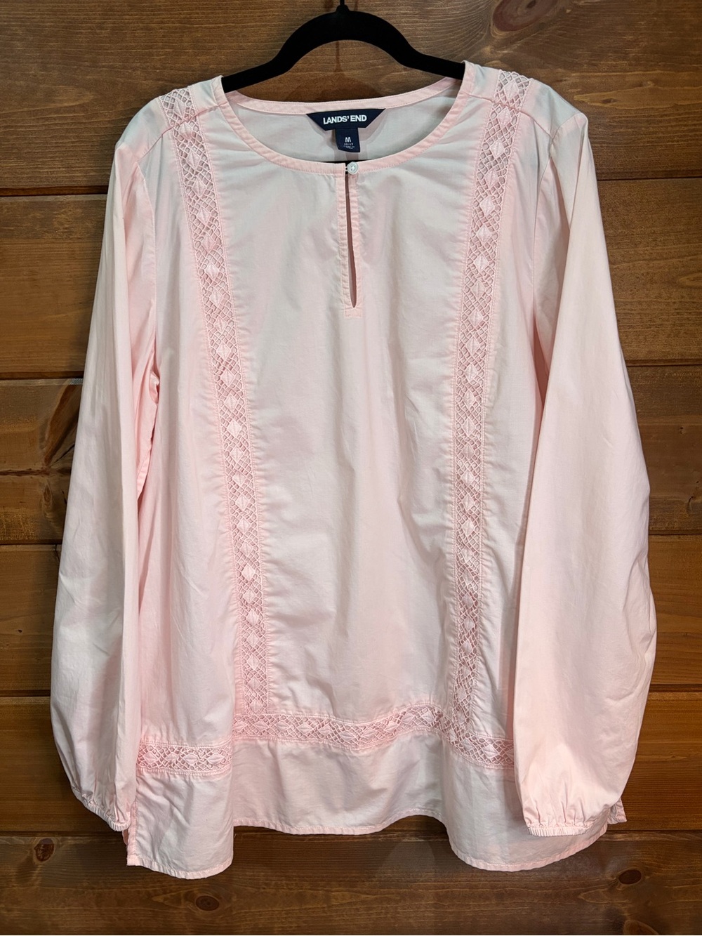Lands' End Soft Pink Lace-Trim Long-Sleeve Tunic Size Medium 💕🌸
